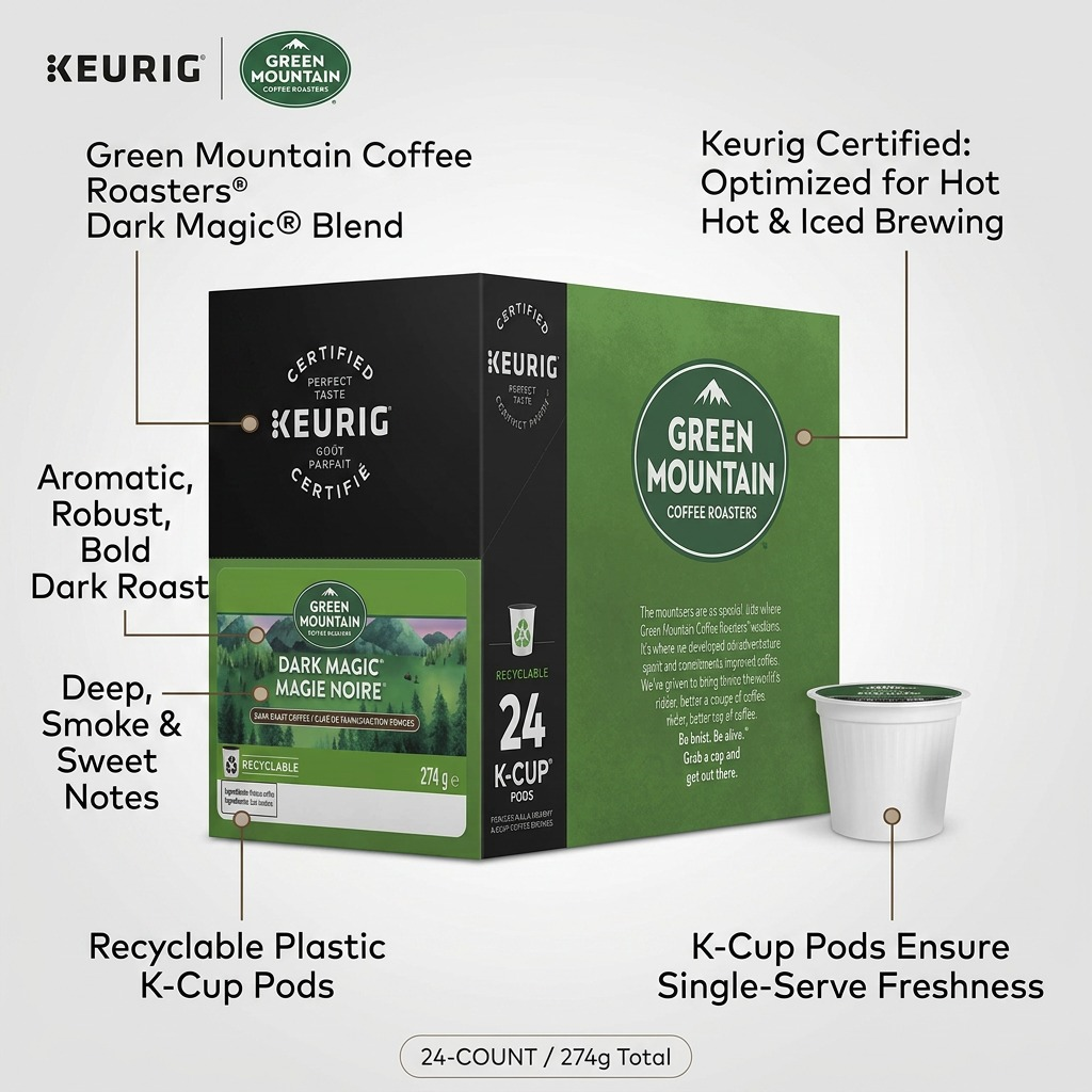 COFFEE-K CUP GREEN MOUNTAIN DARK MAGIC, DARK ROAST 24/BX