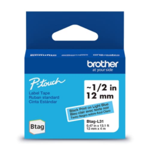 Brother Genuine BTAGL31 Non-Laminated Tape for P-touch Label Makers, Black on Blue – 12 mm wide x 4 m long