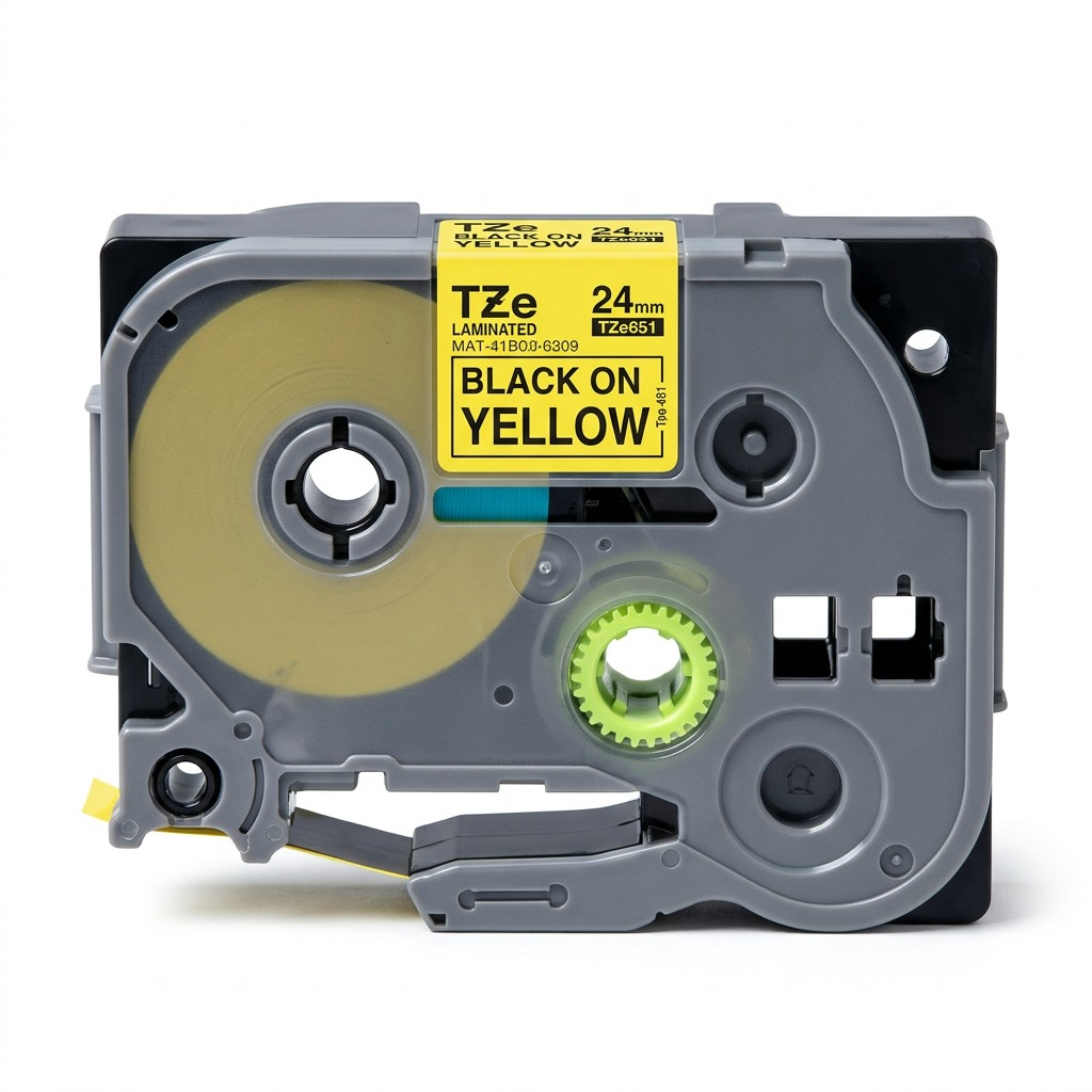 Brother Genuine TZe651 Black on Yellow Laminated Tape for P-touch Label Makers, 24 mm wide x 8 m long