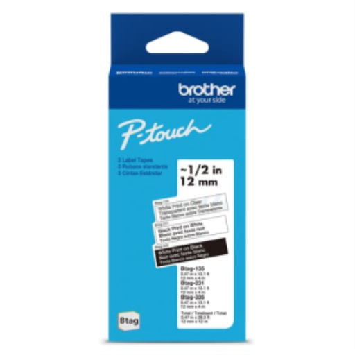 Brother Genuine BTAG3M01 Non-Laminated Tapes for P-touch Label Makers, Neutral 3-Pack – 12 mm wide x 4 m long