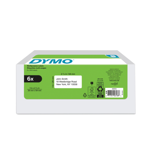 Dymo LW Multi-Purpose Labels - 1" x 2-1/8", 6 Rolls of 500