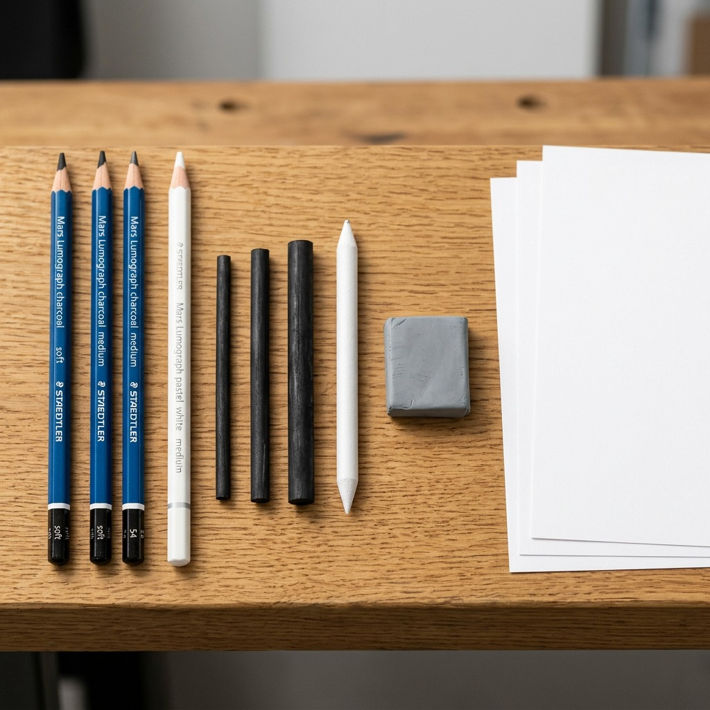 Staedtler Mars Lumograph Charcoal Drawing Set - 7-Piece Professional Sketching Kit with Pencils, Charcoal Sticks & Blending Stump