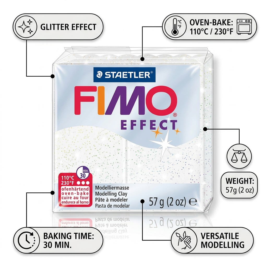 Staedtler Modelling Clay Fimo Effect White Glitter 57g (2 oz)