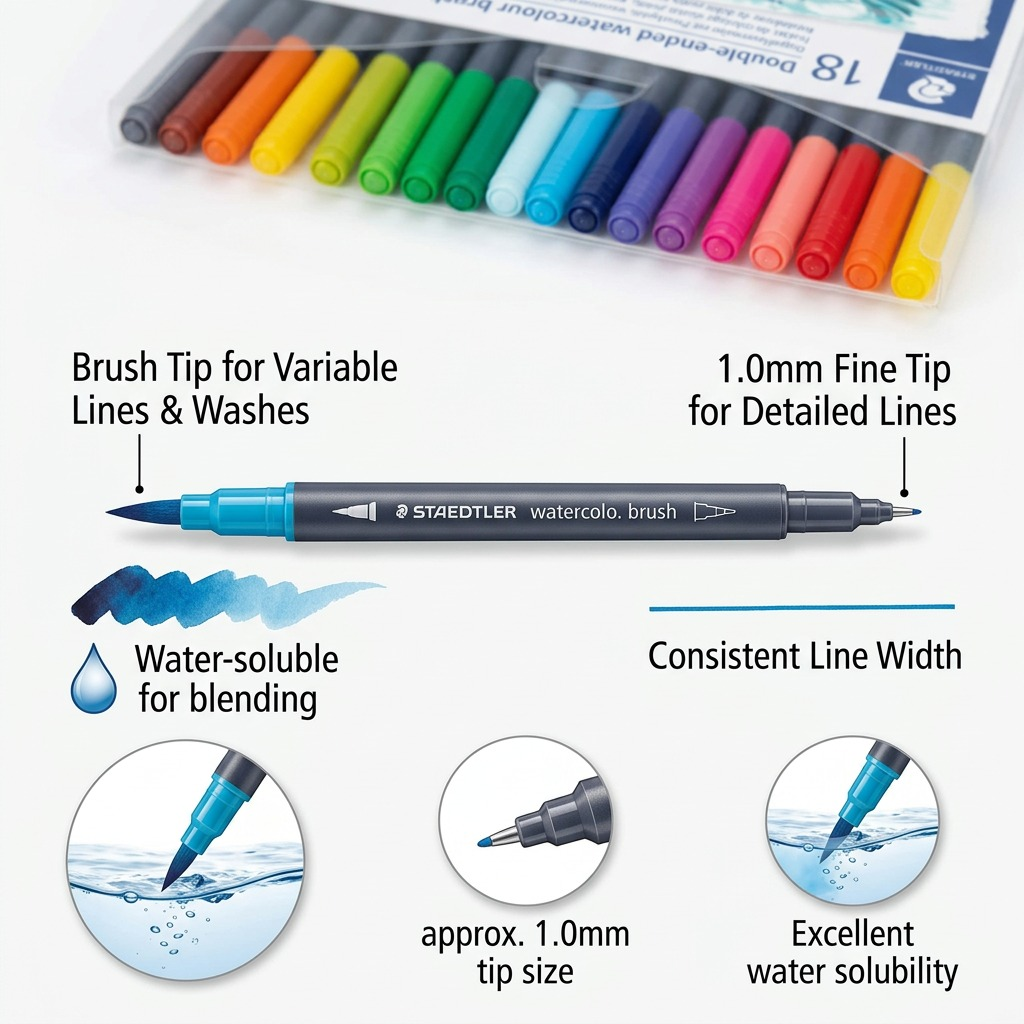 Staedtler Double-ended Watercol. Brush 18-Pack