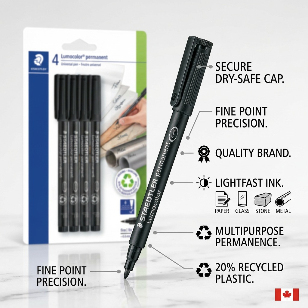 Staedtler Marker Pen Lumoc. F Permanent Black 4-Pack Black