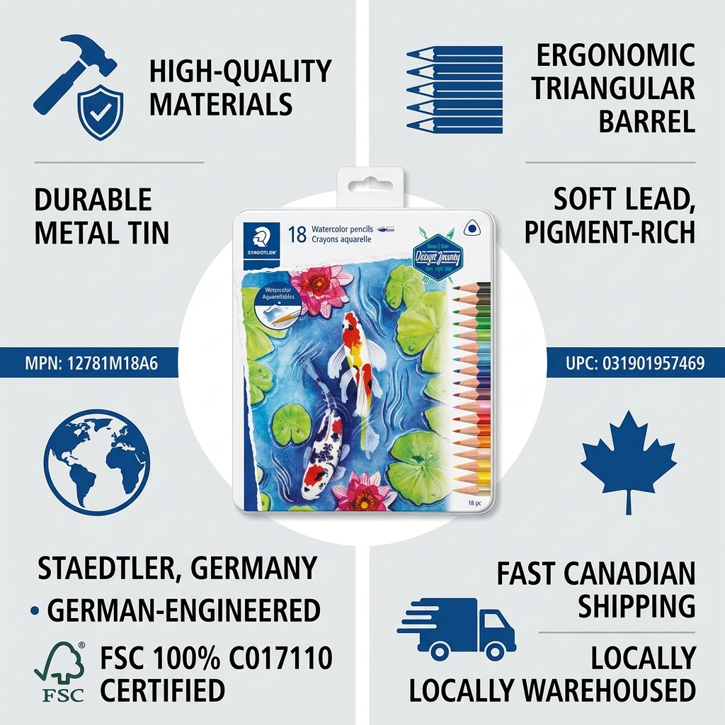 Staedtler Triangular Watercolour Pencils 3mm, 18-Pack FSC 100%