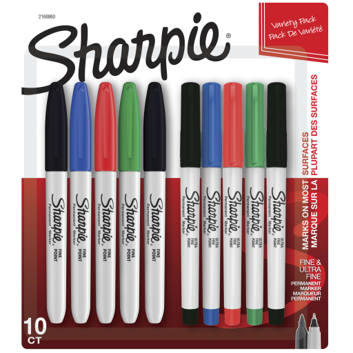 Sharpie Permanent Markers, Fine and Ultra Fine Points, Assorted, 10 Count