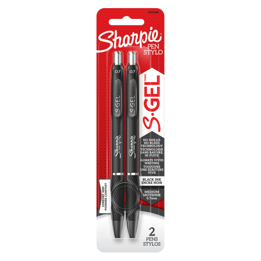 Sharpie S-Gel, Gel Pens, Medium Point (0.7 mm), Black Ink, 2 Count