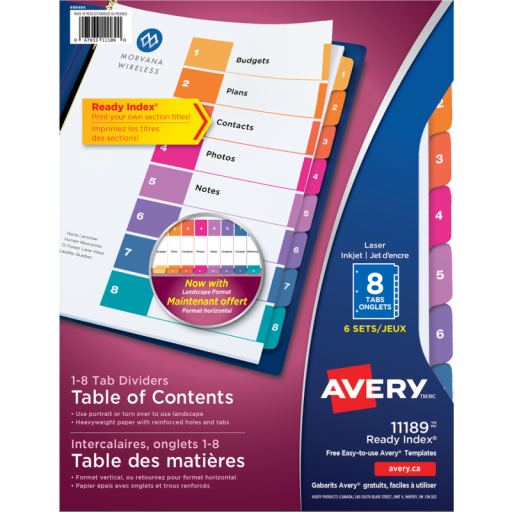 Avery Ready Index Table of Contents Dividers, 8 Tab, 6 Sets