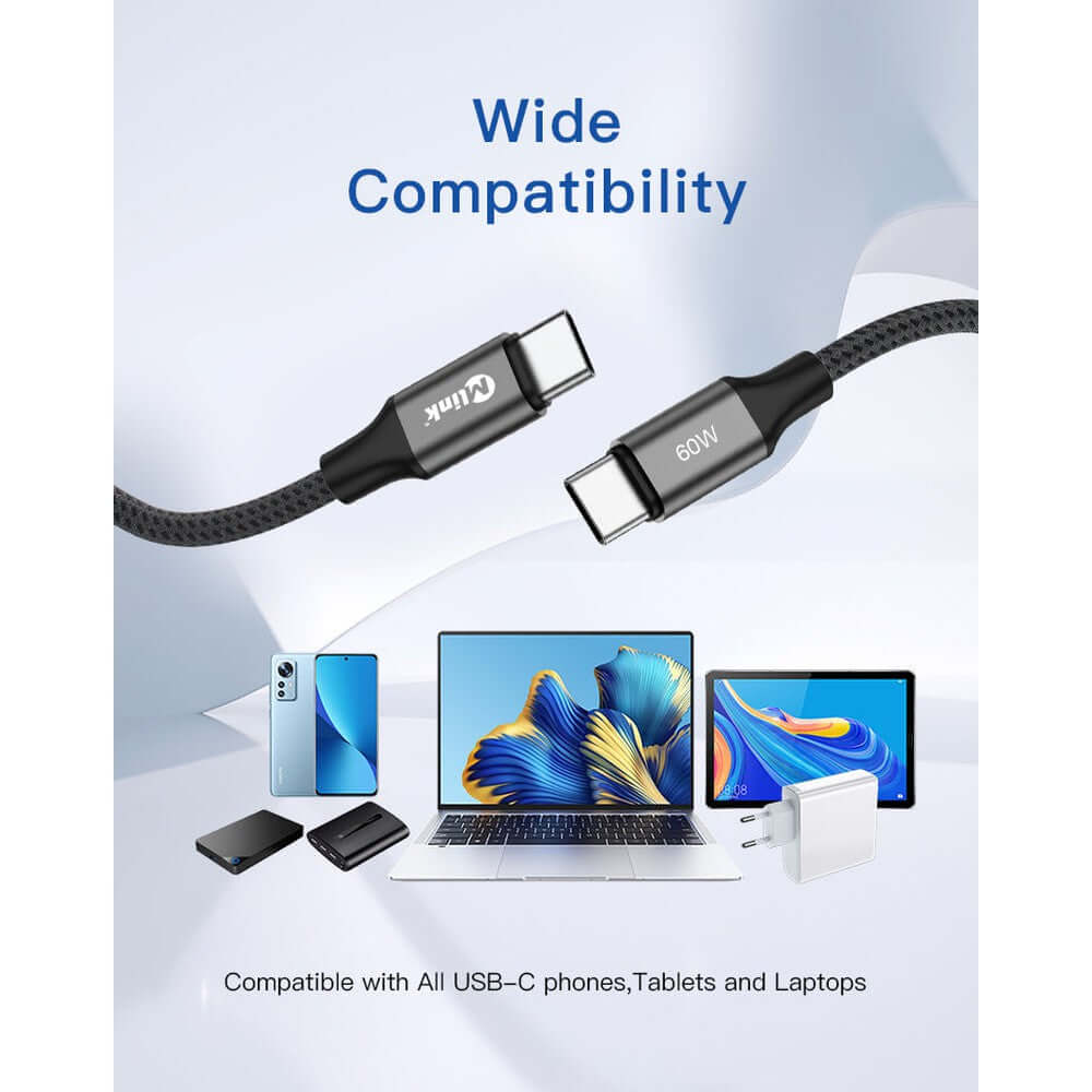 Mlink USB-C Fast Charge Cable (60W, Braided Nylon)