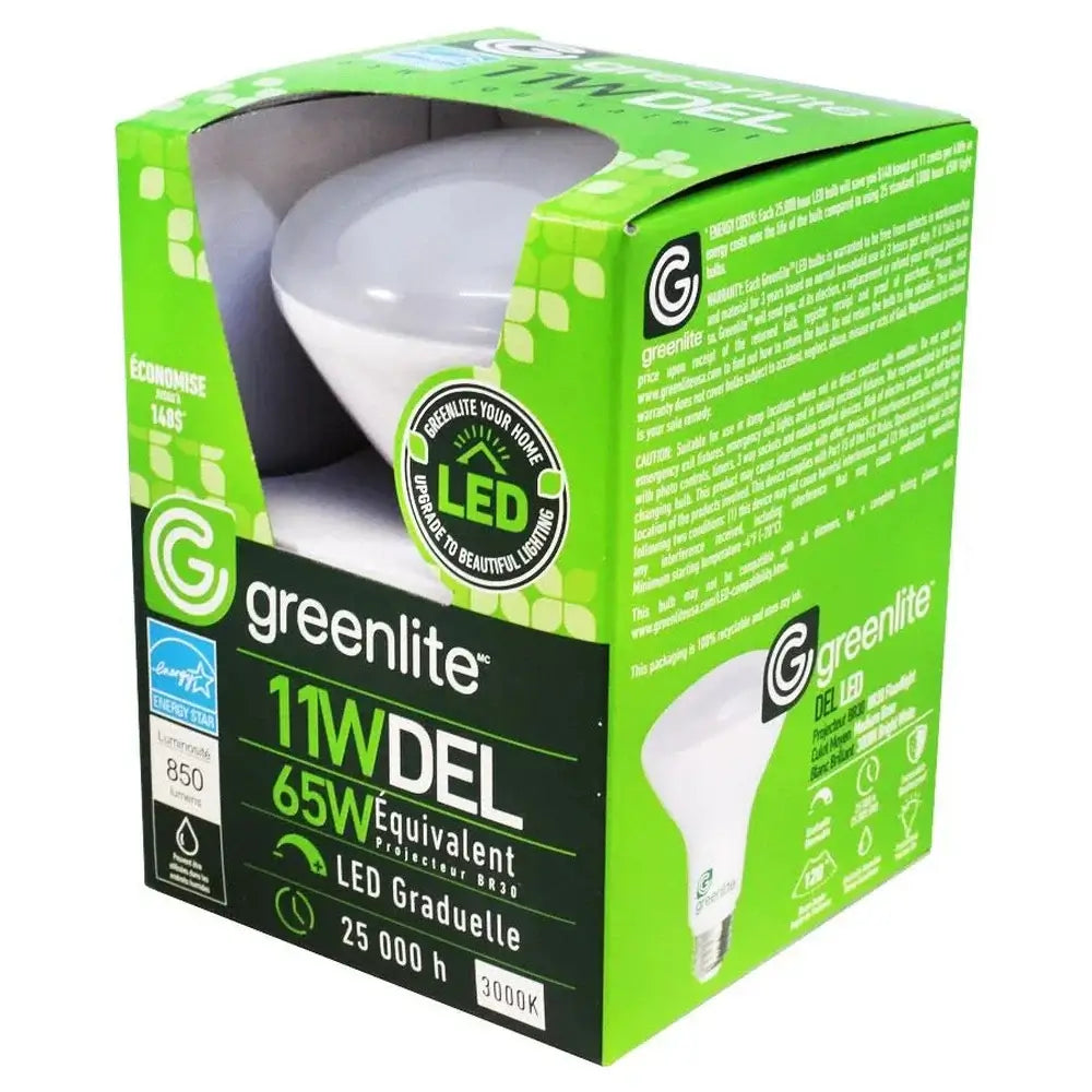 Greenlite 11W BR30 Dimmable LED Bulb 3000K