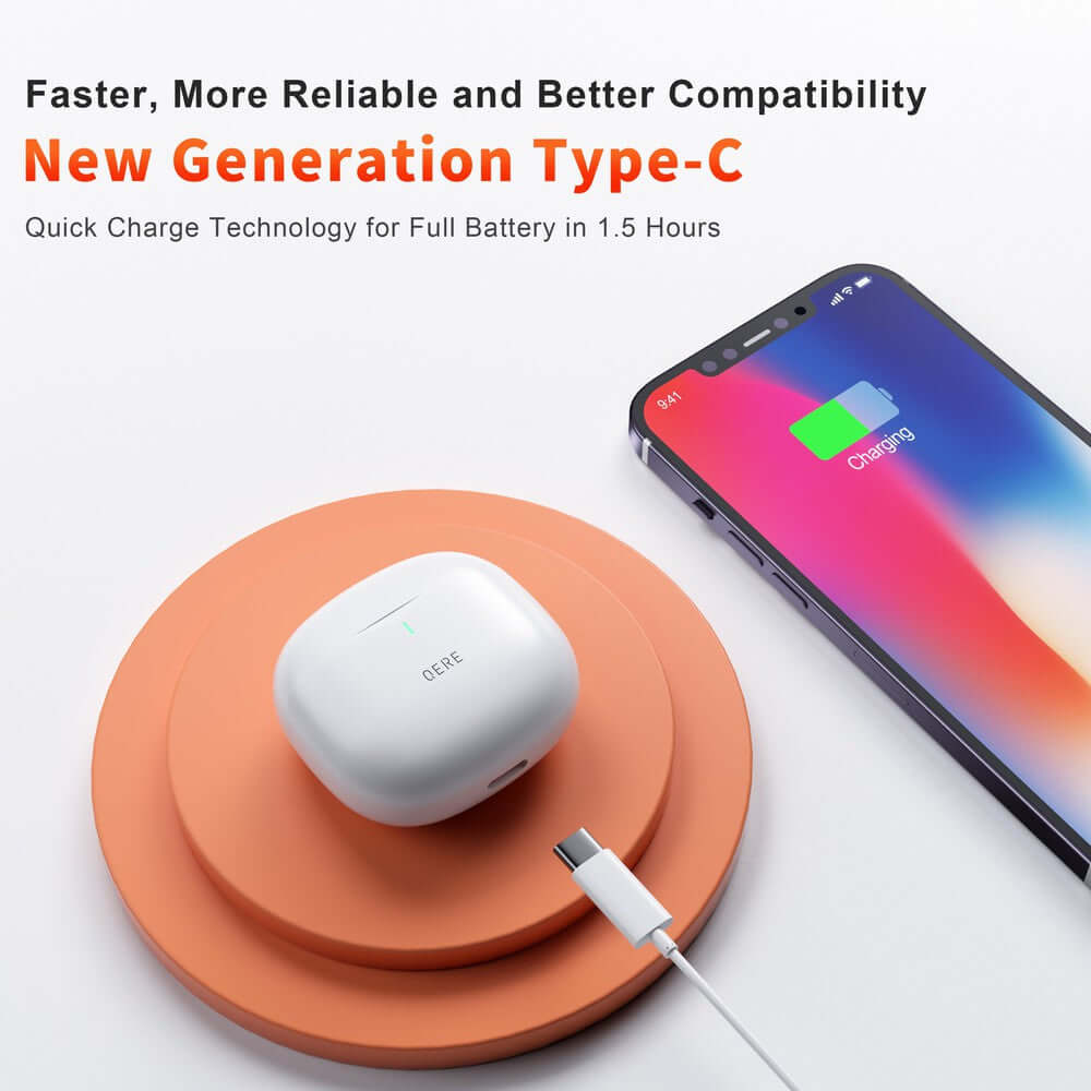 QERE E28 Wireless Bluetooth Earbuds IPX5 — USB-C Charging
