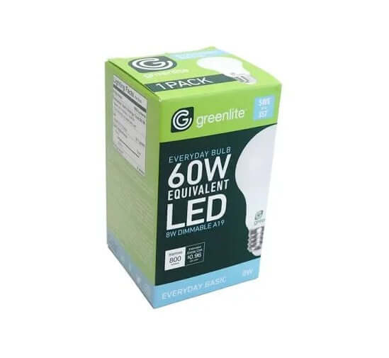 Greenlite 8W A19 Dimmable LED Bulb 4000K