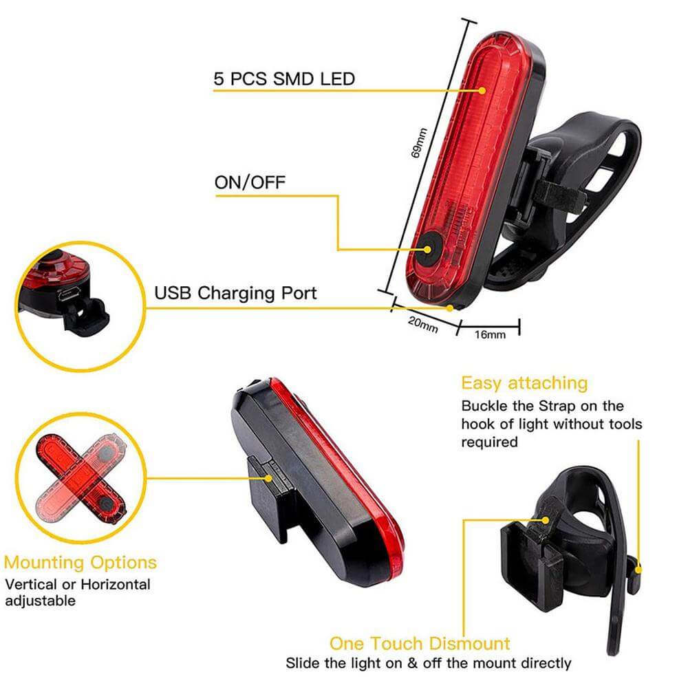 Mled Waterproof Rechargeable LED Bike Light Set