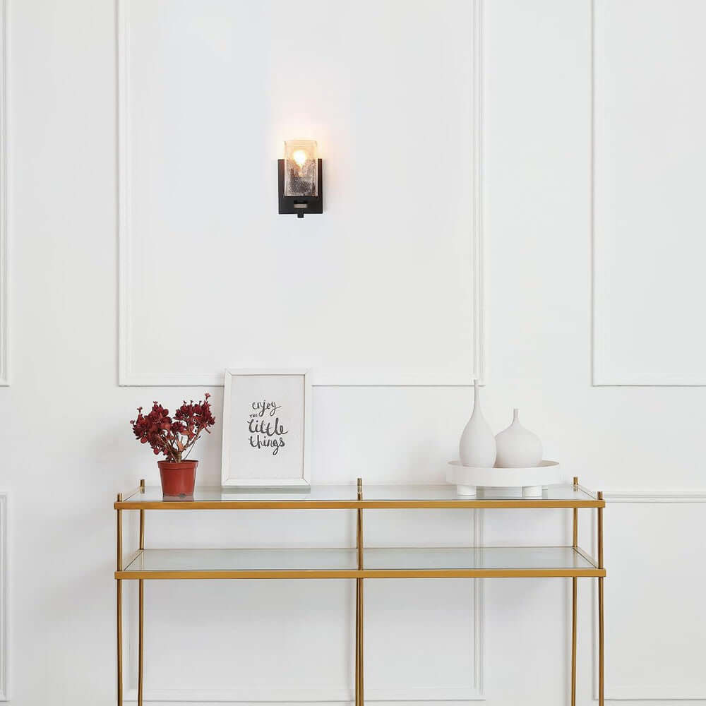 Globe Dakota Wall Sconce – Matte Black, Seeded Glass