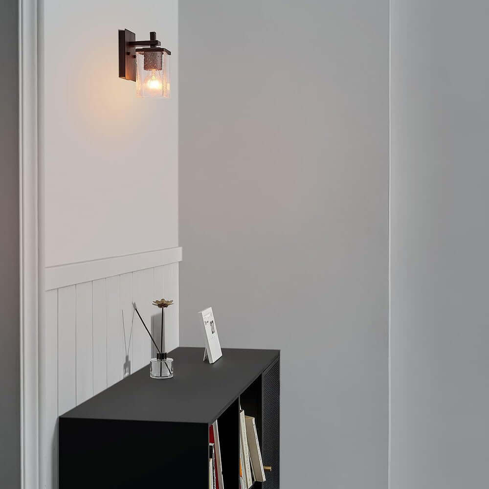 Globe Dakota Wall Sconce – Matte Black, Seeded Glass