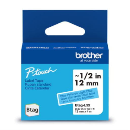 Brother Genuine BTAGL33 Non-Laminated Tape for P-touch Label Makers, Blue on Blue – 12 mm wide x 4 m long