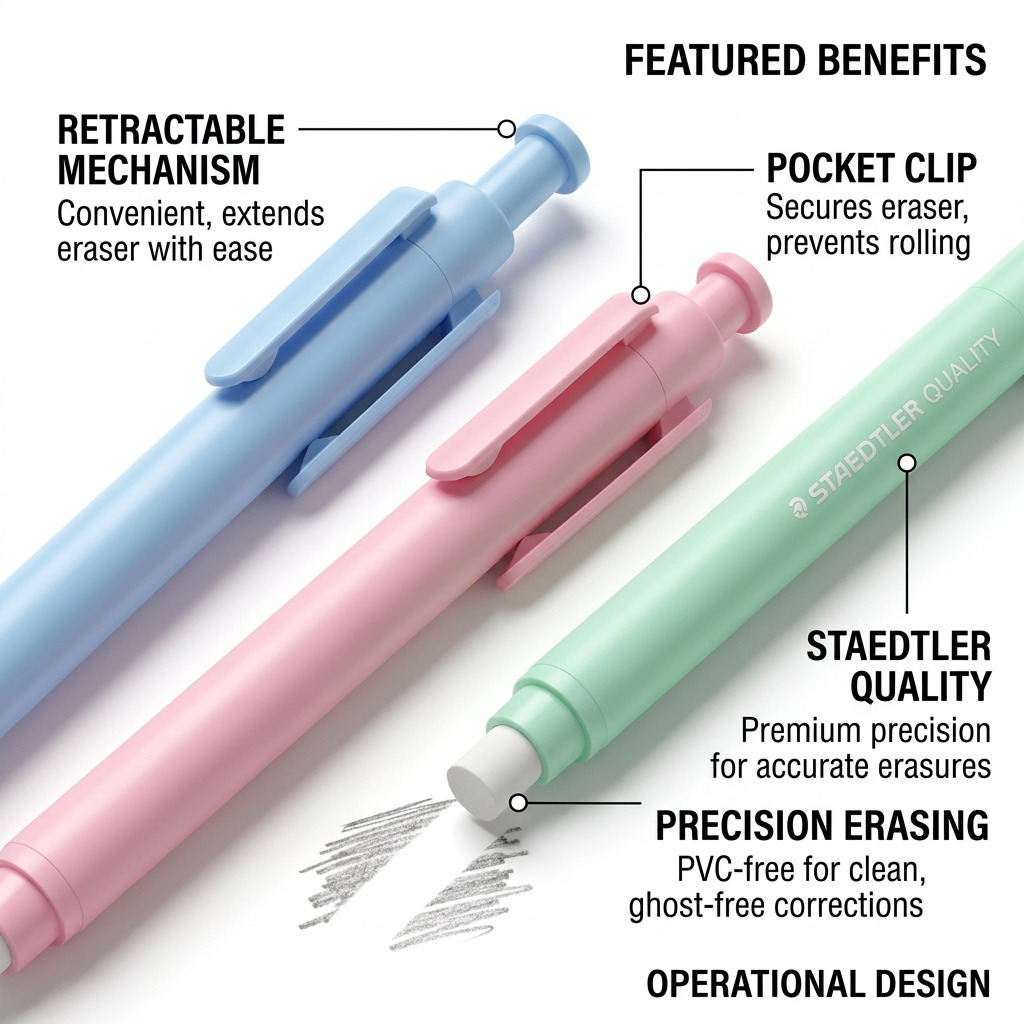 Staedtler Retractable Stick Eraser, Assorted Colors, Bk3
