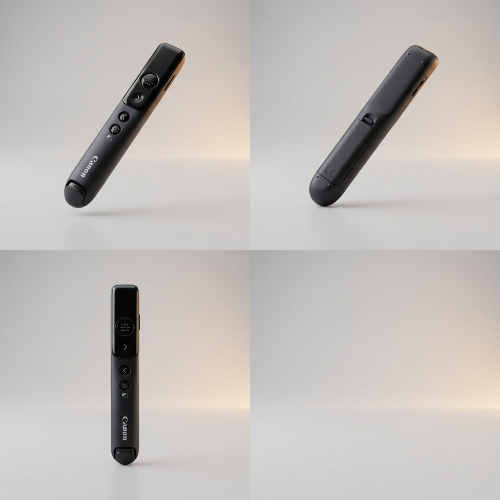 Grid showing the Canon PR1100-R Wireless Presenter from front, back, and side angles.