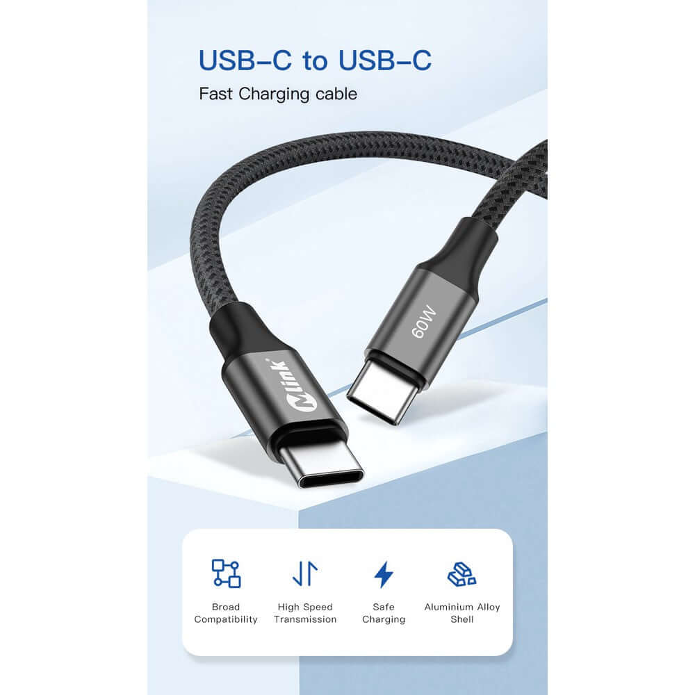 Mlink USB-C Fast Charge Cable (60W, Braided Nylon)