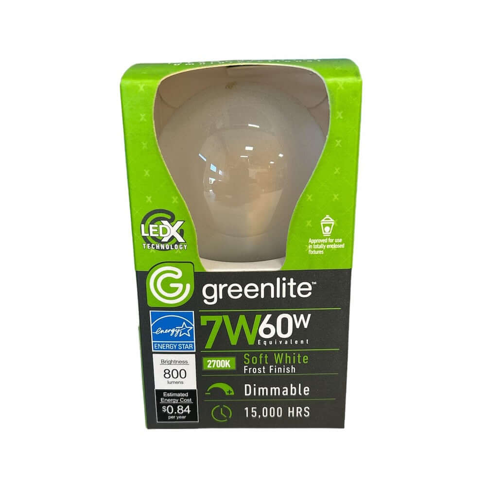 Greenlite 7W A19 Dimmable LED Frosted Filament Bulb 2700K