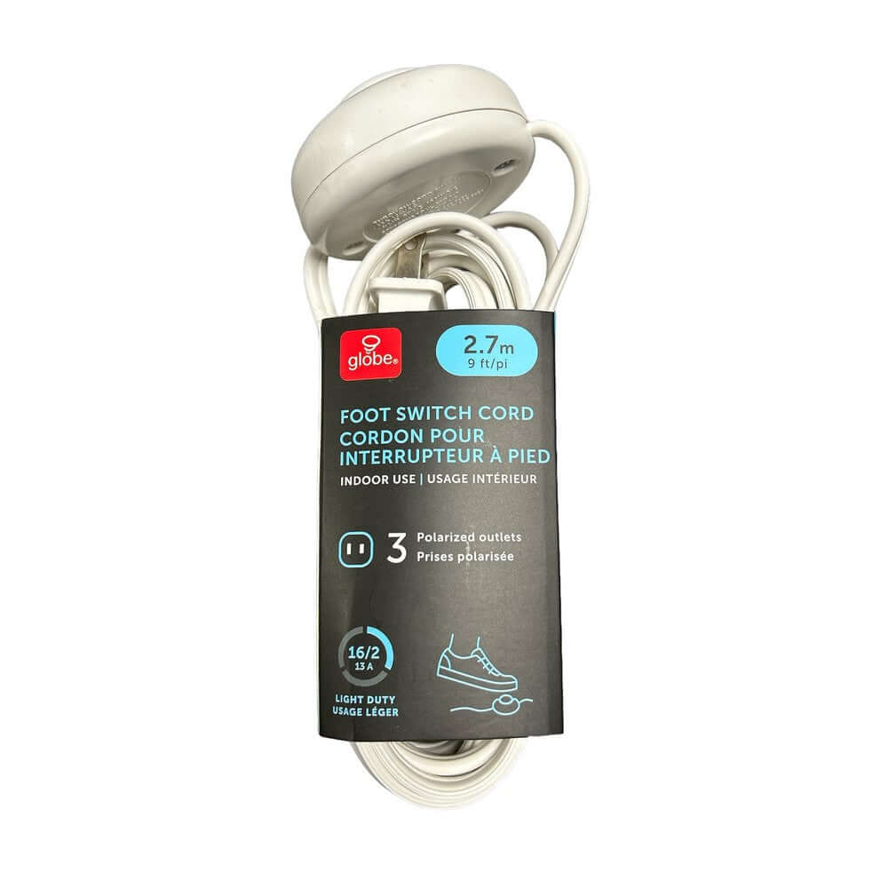 Globe 9 ft 2-Prong Extension Cord – 3 Outlets with Foot Switch