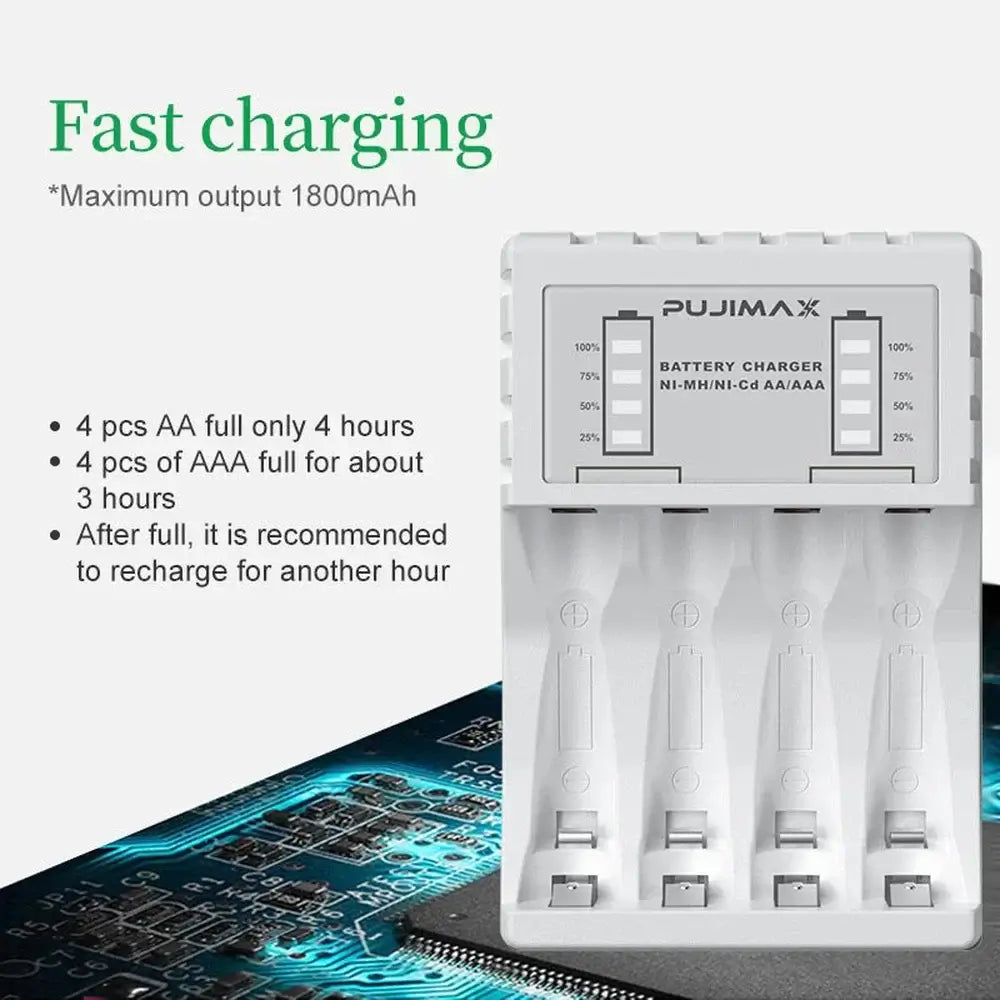 Pujimax Smart USB Battery Charger for AA & AAA Ni-MH/Ni-Cd — 4-Bay