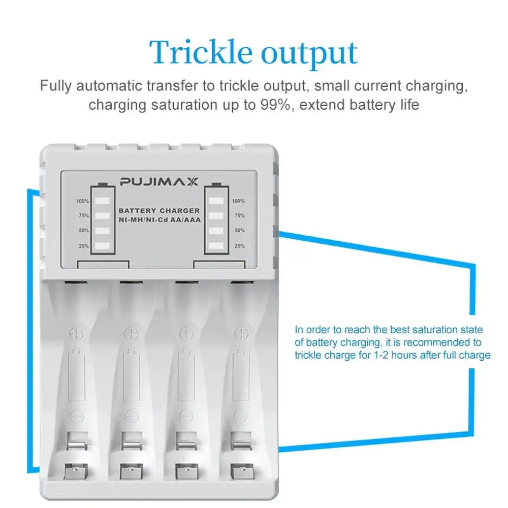 Pujimax Smart USB Battery Charger for AA & AAA Ni-MH/Ni-Cd — 4-Bay