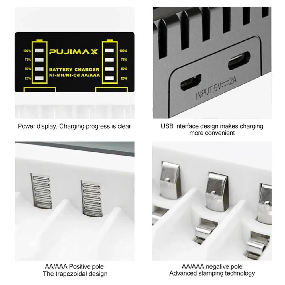 Pujimax Smart USB Battery Charger for AA & AAA Ni-MH/Ni-Cd — 4-Bay