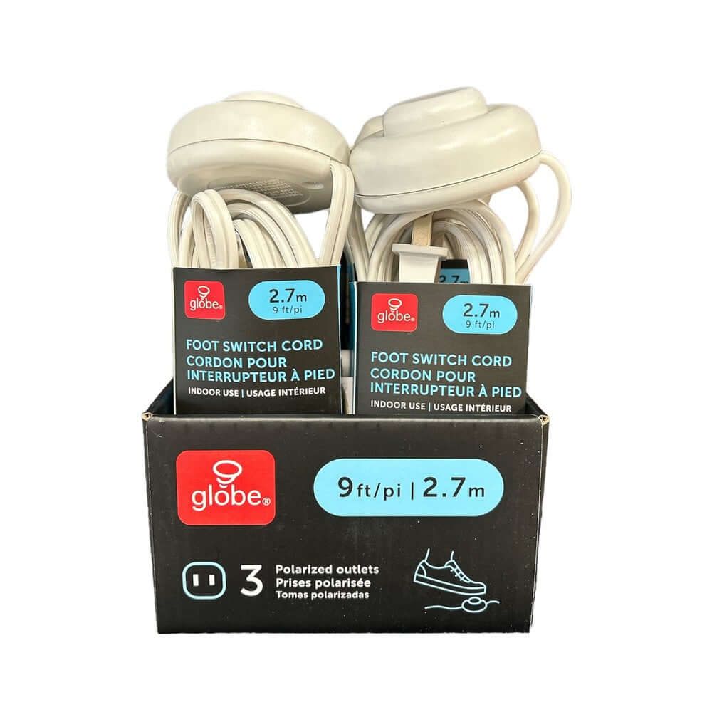 Globe 9 ft 2-Prong Extension Cord – 3 Outlets with Foot Switch
