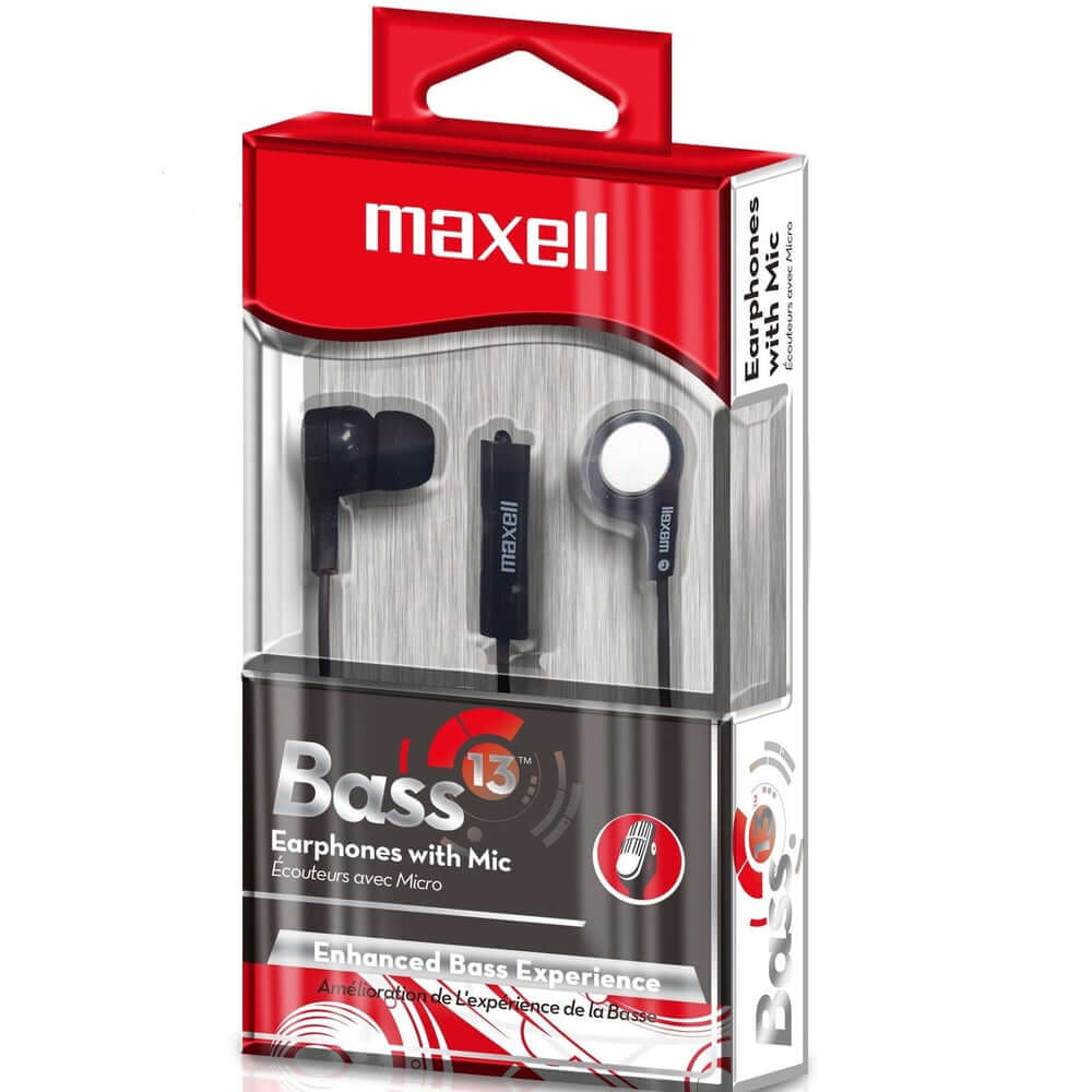 Maxell Bass 13 Earphones with Mic — Black