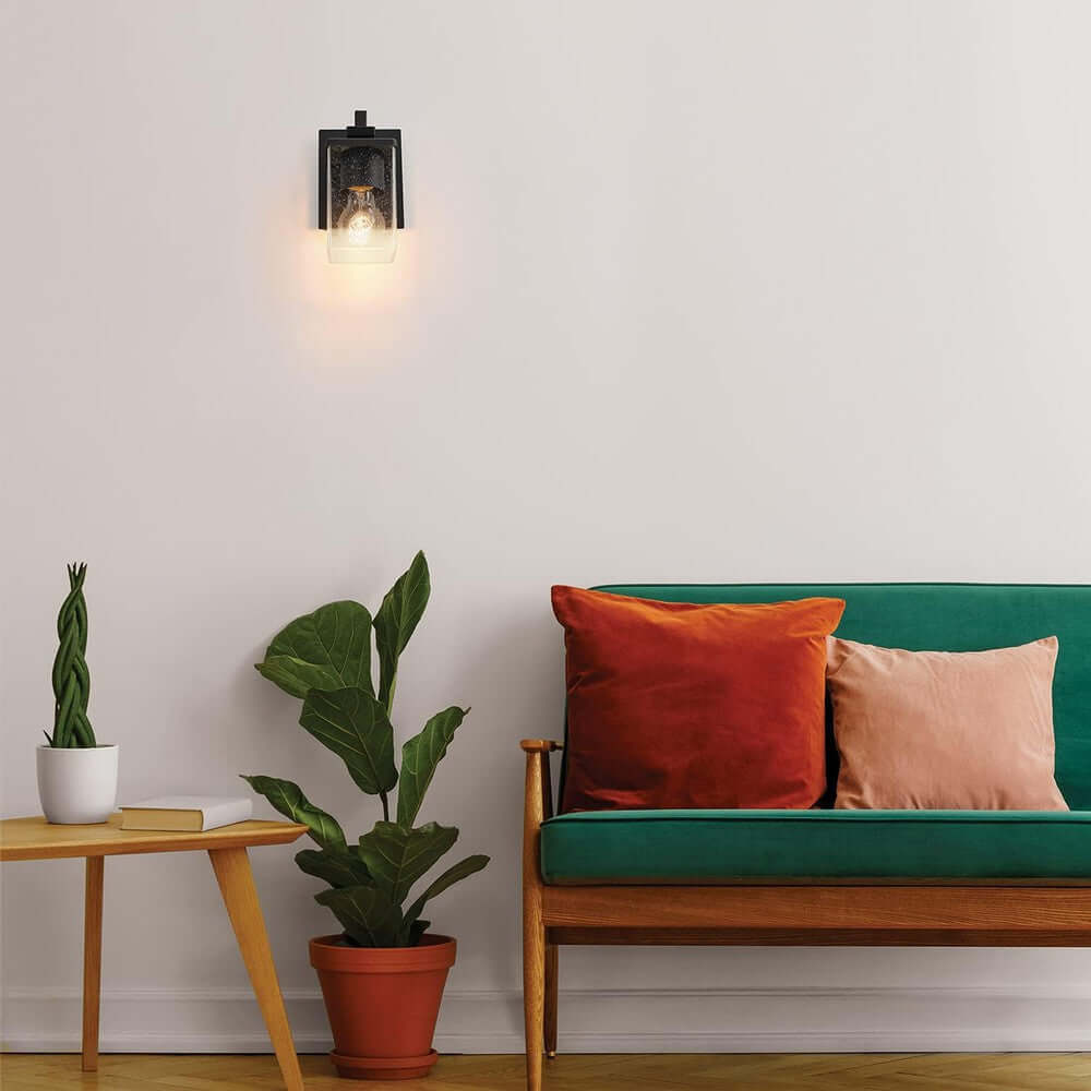 Globe Dakota Wall Sconce – Matte Black, Seeded Glass